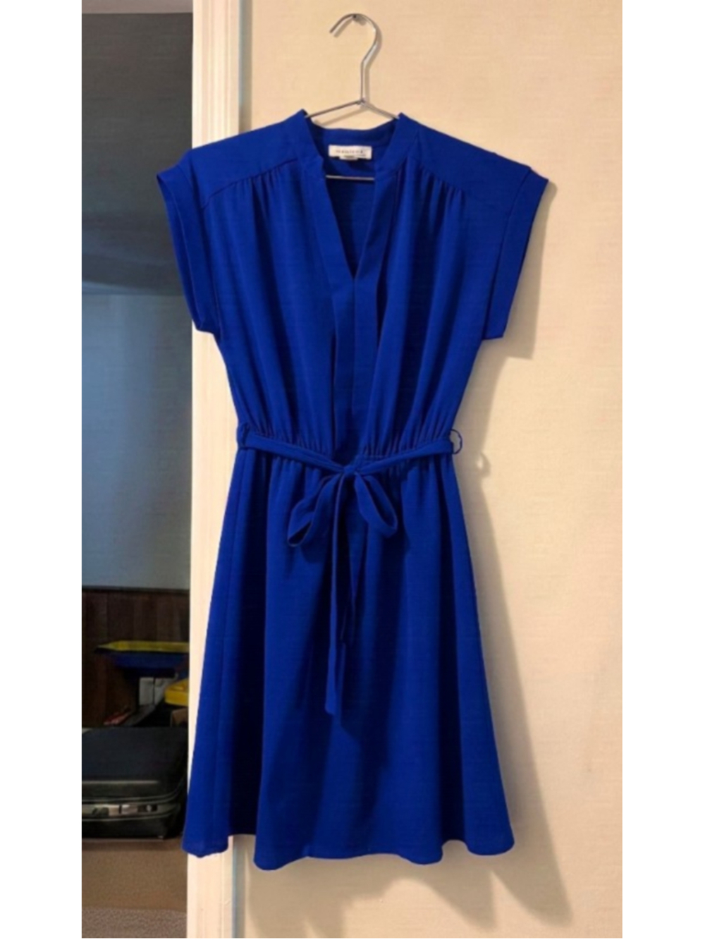Monteau Mini Dress Women's Royal Blue Lined Short Sleeve V-Neck Casual